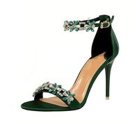 LLXYYD Rhinestone Embellished Ankle Strap Heels, Women's Open Toe Satin Stiletto Sandals, For Bridal Evening Formal Events(A,6 UK)