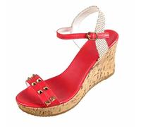 LLXYYD Women's Open Toe Studded Platform Wedge Sandals, Adjustable Buckle Ankle Strap Cork Wedge Heel Sandals for Women Daily Vacation(A,4 UK)
