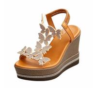 LLXYYD Women's Wedge Platform Sandals, Rhinestone Floral Butterfly Ankle Strap Slip On Open Toe Summer Dress Shoes(A,6 UK)