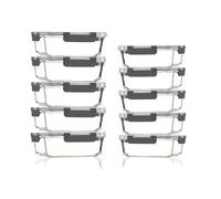 LLygophile [10 Pack] Meal Prep Containers with Lids - Leak Proof food storage containers (10 Lids & 10 Lunch Containers) BPA Free glass food storage containers(black buckle)