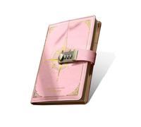LLygophile A5 diary with lock, hardcover secret diary, password lock, leather writing book, gift for children's writing and diary, 8.6x5.7 inches (pink)
