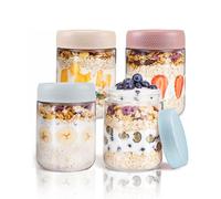 LLygophile Overnight oat jar, 4 cans 500ml/16 oz wide mouth Mason salad jar, homemade oat salad yogurt fruit pudding storage container