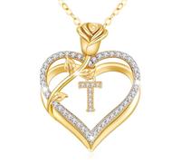 llyish Gold Initial Necklace for Women A-Z Capital Letter Heart Necklace with Rose Flower Pendant Real 925 Sterling SilverJewellery for Women Gifts for Her Girlfriend Wife Girls Birthday Presents