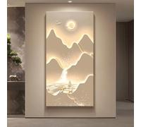LLYLAFDC 3d Wall Art Decor With Led Lights,Modern 3D Mountain Landscape LED Wall Art, Beige Textured Abstract Decor With Deer & Waterfall For Entryway & Living Room(40 * 80cm)