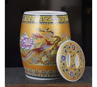 LLYLAFDC Ceramic Rice Jar with Lid, Chinese-Style Porcelain Food Dispenser, Airtight Grain Container for Home, Storage Canister for Flour, Rice, Nuts and Snacks(24 * 32.5cm)