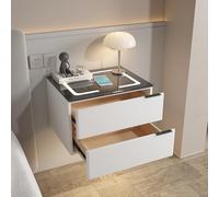 LLYLAFDC Floating Nightstand With Drawer, With Charging Station, High Gloss LED Nightstands,for Bedroom And Living Room(White,50 * 40 * 32cm)