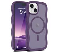 LLZ.COQUE for iPhone 14/iPhone 13 Magnetic Case, Compatible with Magsafe Curly Wavy Frame Translucent Matte Clear Back Cover, Shockproof Anti-scratch Bumper Phone Case for Women Men, Dark Purple