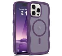 LLZ.COQUE for iPhone 14 Pro Max Magnetic Case, Compatible with Magsafe Curly Wavy Frame Translucent Matte Clear Back Cover, Shockproof Anti-scratch Bumper Phone Case for Women Men, Dark Purple