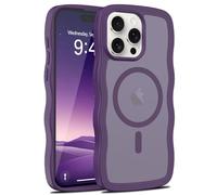 LLZ.COQUE for iPhone 15 Pro Magnetic Case, Compatible with Magsafe Curly Wavy Frame Translucent Matte Clear Back Cover, Shockproof Anti-scratch Bumper Phone Case for Women Men, Dark Purple
