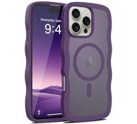 LLZ.COQUE for iPhone 16 Pro Max Magnetic Case, Compatible with Magsafe Curly Wavy Frame Translucent Matte Clear Back Cover, Shockproof Anti-scratch Bumper Phone Case for Women Men, Dark Purple