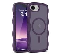 LLZ.COQUE for iPhone 16e Magnetic Case, Compatible with Magsafe Curly Wavy Frame Translucent Matte Clear Back Cover, Shockproof Anti-scratch Bumper Phone Case for Women Men, Dark Purple