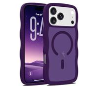 LLZ.COQUE for iPhone 17 Pro Magnetic Case, Compatible with Magsafe Curly Wavy Frame Translucent Matte Clear Back Cover, Shockproof Anti-scratch Bumper Phone Case for Women Men, Dark Purple