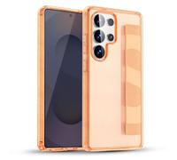 LLZ.COQUE Glitter Case for Samsung Galaxy S25 Ultra, Adjustable Wristband Kickstand Protective Phone Case for Girls Women, Sparkly Clear Transparent Shockproof Anti-scratch Cover, Orange