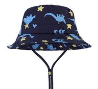 LLZ.COQUE Kids Baby Boy Sun Hat Bucket Hats Cute Dinosaures Soft 100% Cotton with Adjustable Chin Strap Navy Small