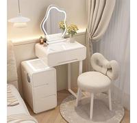 LLZJDDPLY Smart Makeup Vanity, Extendable vanity table Set, Super Storage, LED Lighted Vanity Mirror with All Solid Wood upholstered Makeup Stool(White,50cm/19.6in)
