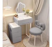 LLZJDDPLY Smart Makeup Vanity, Extendable vanity table Set, Super Storage, LED Lighted Vanity Mirror with All Solid Wood upholstered Makeup Stool(Gray,80cm/31.4in)