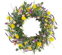 LLZLL Spring Wreaths for Front Door 24" Spring Wreath with Eucalyptus Leaf/Sunflower/Forsythia/Lavender/Daisy Artificial Summer Wreath for Indoor Outdoor Home Decor and Festival Celebrations