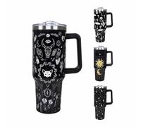 LLZTWOWD 40oz Tumbler with Handle and Straw Stainless Steel Gothic Star and Moon Water Bottle Double Wall Vacuum Reusable Travel Mug Hot or Cold Gothic Cup Gift for Man/Woman (Cat and Eye)