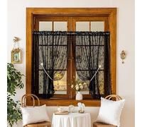 lM-SHOP Jacquard Lace Tier Curtain - Cottage Style Kitchen & Cafe, Sheer Short Curtain for Door, Window (Ginkgo Black,140 * 45cm)