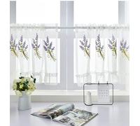 lM-SHOP Kitchen Window Curtains, Pastoral Flower Embroidery Kitchen Curtains, Half Curtain Short Panel Drapes, Net Curtain, Shade Kitchen Curtains, Purple, 100CM 50CM, Wear Rod (B,Curtain W180xH60cm)