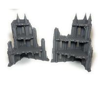LM3D Imperial Gothic Ruined Scenography, 2 4-Story Buildings, 28mm-32mm, Sci-Fi Ground for Wargames