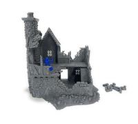 LM3D Medieval Ruined House, Scenery for Wargames 28mm-32mm, Fantasy Model of 2 Floors, 154x189x197mm, Grey