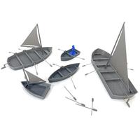 LM3D Set of 5 Miniature Boats, Fantasy Scenery, Scale 28mm-32mm, Compatible with Warhammer and D&D, Grey