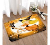 LMaFCaIGU Door Mats Indoor Outdoor,Absorbent,Non-Slip,Washable Rug,Beautiful Witch And Her Black Cat Familiar Flying On A Broomstick On Halloween Sky,50 * 80CM