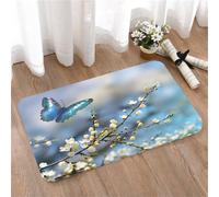 LMaFCaIGU Door Mats Indoor Outdoor,Absorbent,Non-Slip,Washable Rug,Blue Butterfly On The Background Of The Spring Bloom,40 * 60CM