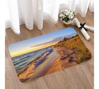 LMaFCaIGU Door Mats Indoor Outdoor,Absorbent,Non-Slip,Washable Rug,Coastline Sandy Calm Beach Ocean Waves Tranquil Seaside Setting Sun Orange Marigold,40 * 60CM