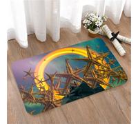 LMaFCaIGU Door Mats Indoor Outdoor,Absorbent,Non-Slip,Washable Rug,Dreamlike Surreal Artwork Giant Star-Shaped Sea Creatures Floating In Pastel-Gradient Sky,40 * 60CM