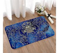 LMaFCaIGU Door Mats Indoor Outdoor,Absorbent,Non-Slip,Washable Rug,Golden Occult Skull Snake Bat Wings Mystic Symbols Dark-Blue Wall-Art Print,40 * 60CM