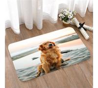 LMaFCaIGU Door Mats Indoor Outdoor,Absorbent,Non-Slip,Washable Rug,Golden Retriever Dog Sitting On The Beach By The Sea,50 * 80CM