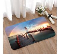 LMaFCaIGU Door Mats Indoor Outdoor,Absorbent,Non-Slip,Washable Rug,Lighthouse Decor Sunset By The Sea With Wooden Docks Lighthouse Cloud,50 * 80CM