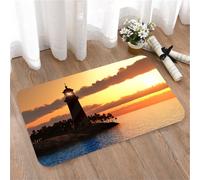 LMaFCaIGU Door Mats Indoor Outdoor,Absorbent,Non-Slip,Washable Rug,Lighthouse Relaxation Sunset With Lighthouse On The Island At Sea Exotic Plants Trees,40 * 60CM