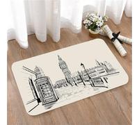 LMaFCaIGU Door Mats Indoor Outdoor,Absorbent,Non-Slip,Washable Rug,London City Street Sketch With Big Ben Telephone Booth And Double-Decker Bus,40 * 60CM