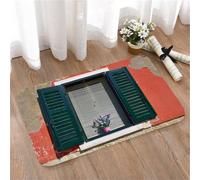 LMaFCaIGU Door Mats Indoor Outdoor,Absorbent,Non-Slip,Washable Rug,Mediterranean Style Window With Green Louvered Shutters Purple Flowers In Pink Pot,40 * 60CM