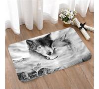 LMaFCaIGU Door Mats Indoor Outdoor,Absorbent,Non-Slip,Washable Rug,Monochrome Wolf Sketch Wolves Portrait With Mountain Landscape,40 * 60CM