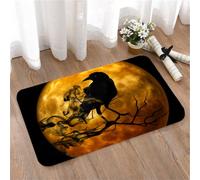 LMaFCaIGU Door Mats Indoor Outdoor,Absorbent,Non-Slip,Washable Rug,New Moon With A Raven On A Branch,40 * 60CM