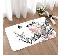 LMaFCaIGU Door Mats Indoor Outdoor,Absorbent,Non-Slip,Washable Rug,Oriental Bird-And-Flower Art Black Mynas Perched On Pink Rock One Bird In Flight,40 * 60CM