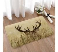LMaFCaIGU Door Mats Indoor Outdoor,Absorbent,Non-Slip,Washable Rug,Red Deer Stag With Large Antlers Hiding In Tall Dry Grass,40 * 60CM