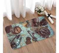 LMaFCaIGU Door Mats Indoor Outdoor,Absorbent,Non-Slip,Washable Rug,Retro Exploration Still-Life Brass Compass Lantern And Skeleton Keys On Old Map,40 * 60CM