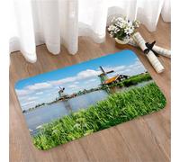 LMaFCaIGU Door Mats Indoor Outdoor,Absorbent,Non-Slip,Washable Rug,Riverside Windmill Village Traditional Dutch Buildings Calm Water Scenery,40 * 60CM