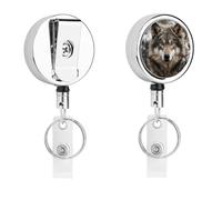 Lmage of Wolf in The Snow Badge Holder with Retractable Reel, Stainless Steel Badge Clip, Heavy Duty ID Card Holder for Work, Nurse, Teacher & Security