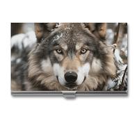 Lmage of Wolf in The Snow Business Card Holder Super Light Portable Aluminium Alloy Credit Card Organizer Slim Professional Business Card Case for Office Workers Man And Women