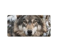 Lmage of Wolf in The Snow Desk Mat Non-Slip Office Desk Mat 23.6" X 11.8" Large Mouse Pad with Rubber Base Waterproof Desk Writing Pad for Office and Home