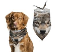 Lmage of Wolf in The Snow Dog Bandana, Triangle Pet Scarf | Adjustable washable pet scarves, stylish soft girl boy dog scarf kerchief bibs for small medium large cat dog scarves gifts