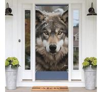 Lmage of Wolf in The Snow Door Banners for Front Doors, Spring Summer Decorative Door Cover Welcome Porch Banner Decoration Hanging Wall Background for Party Supplies Indoor Outdoor Home Decor