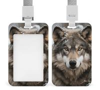 Lmage of Wolf in The Snow Id Badge Holder,Name Tag Holder with Detachable Lanyard,Waterproof Design Id Card Holder for Office, Workplace