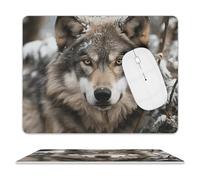 Lmage of Wolf in The Snow Mouse Pad Ultra Thin, Leather Mousepad with Waterproof Smooth Surface, Anti Slip Mouse Pad for Gaming, Office & Home, 10 X 8 Inch